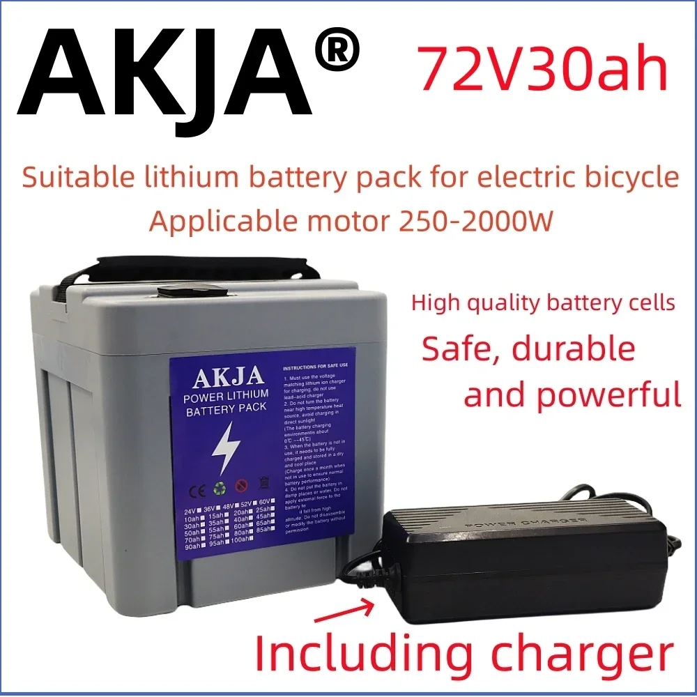 New Full Capacity Power 18650 Lithium Battery 72V10ah-30ah Lithium Battery Pack Suitable for 250-2000W+Lithium Battery Charger
New Full Capacity Power 18650 Lithium Battery 72V10ah-30ah Lithium Battery Pack Suitable for 250-2000W+Lithium Battery Charger