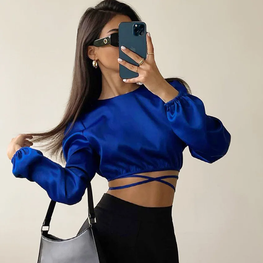 Lantern Sleeve Blouses Navel Expose for Women Spring Fashion Casual Female Sexy Short Pullover Tops Backless Y2K Streetwear
Lantern Sleeve Blouses Navel Expose for Women Spring Fashion Casual Female Sexy Short Pullover Tops Backless Y2K Streetwear