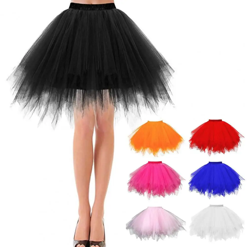 

Tutu Skirt For Women A-line Big Swing Multi-layered High Elastic Waist Fluffy Gauze Dancing Performance Short Pleated Skirt