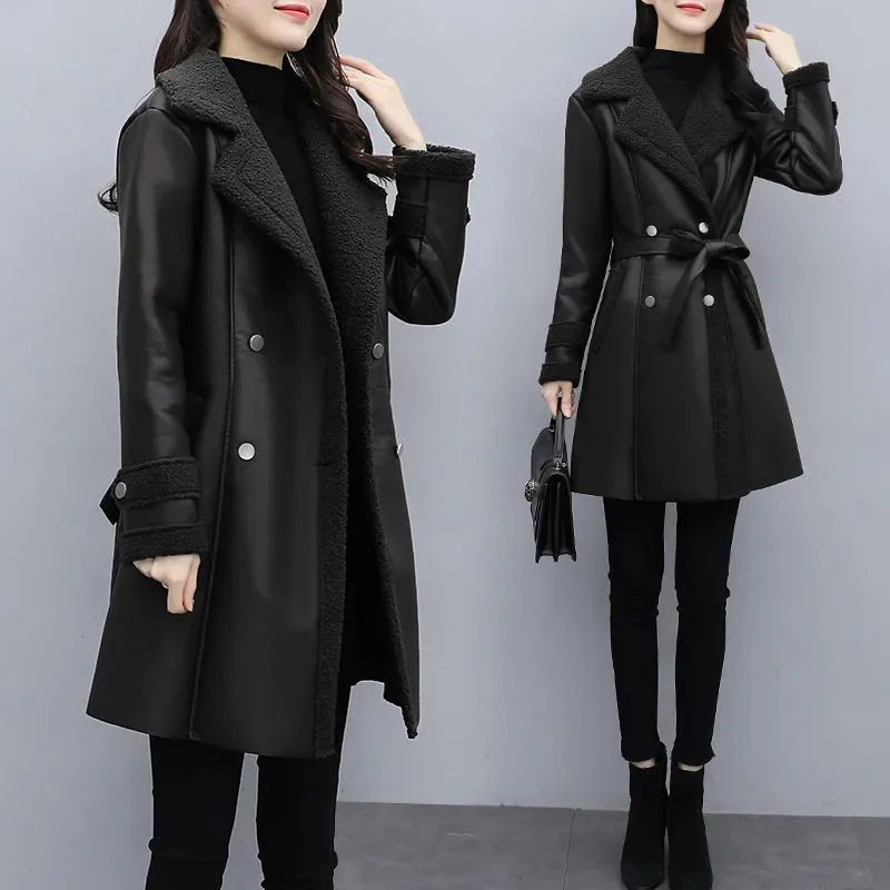 Women Leather Jacket 2024 Autumn Winter New Loose Casual Mid-Length Double-Breasted Thick Leathers Coat Female Outerwear W099
Women Leather Jacket 2024 Autumn Winter New Loose Casual Mid-Length Double-Breasted Thick Leathers Coat Female Outerwear W099