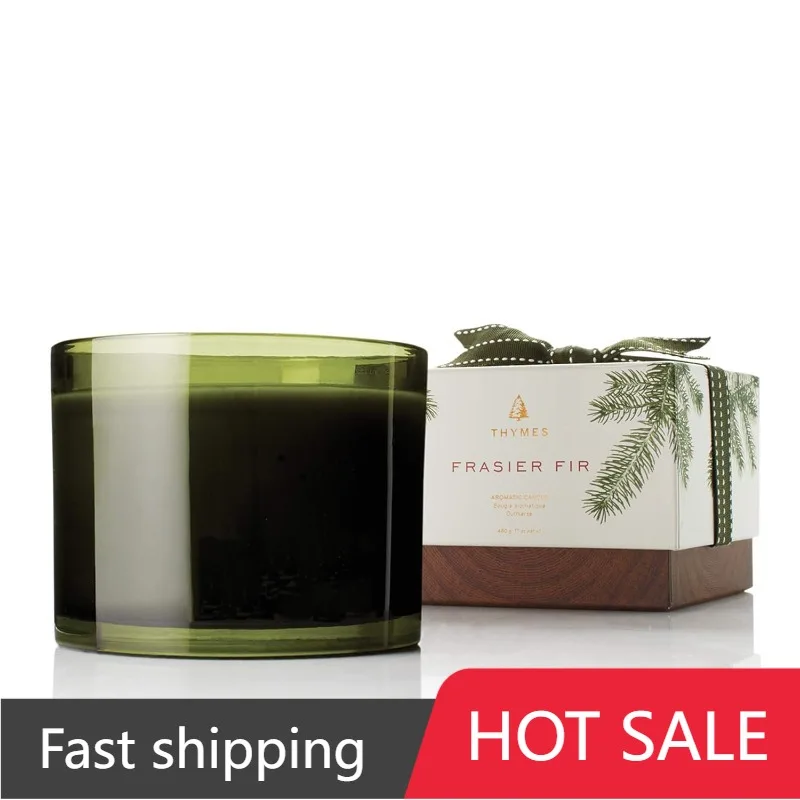 

Thymes Heritage 3-Wick Candle - Frasier Fir Scented Candle for Home Fragrance - Green Glass Candle (17 oz)