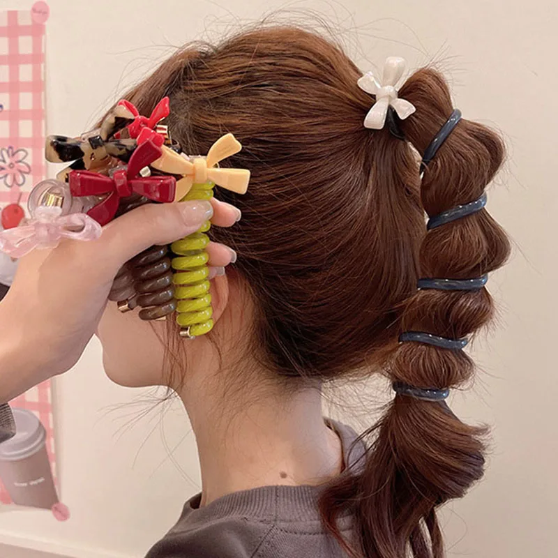 Women Cute Bow Hairbands Elastic Telephone Wire Hair Ties Spiral Coil Head Rubber Korea Ponytail Bubble Braid Hair Accessories
Women Cute Bow Hairbands Elastic Telephone Wire Hair Ties Spiral Coil Head Rubber Korea Ponytail Bubble Braid Hair Accessories