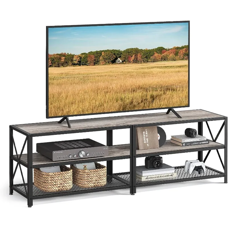 

TV Stand, TV Console for TVs Up to 65 Inches, TV Table, 55.1 Inches Width, Cabinet with Storage Shelves, Steel Frame