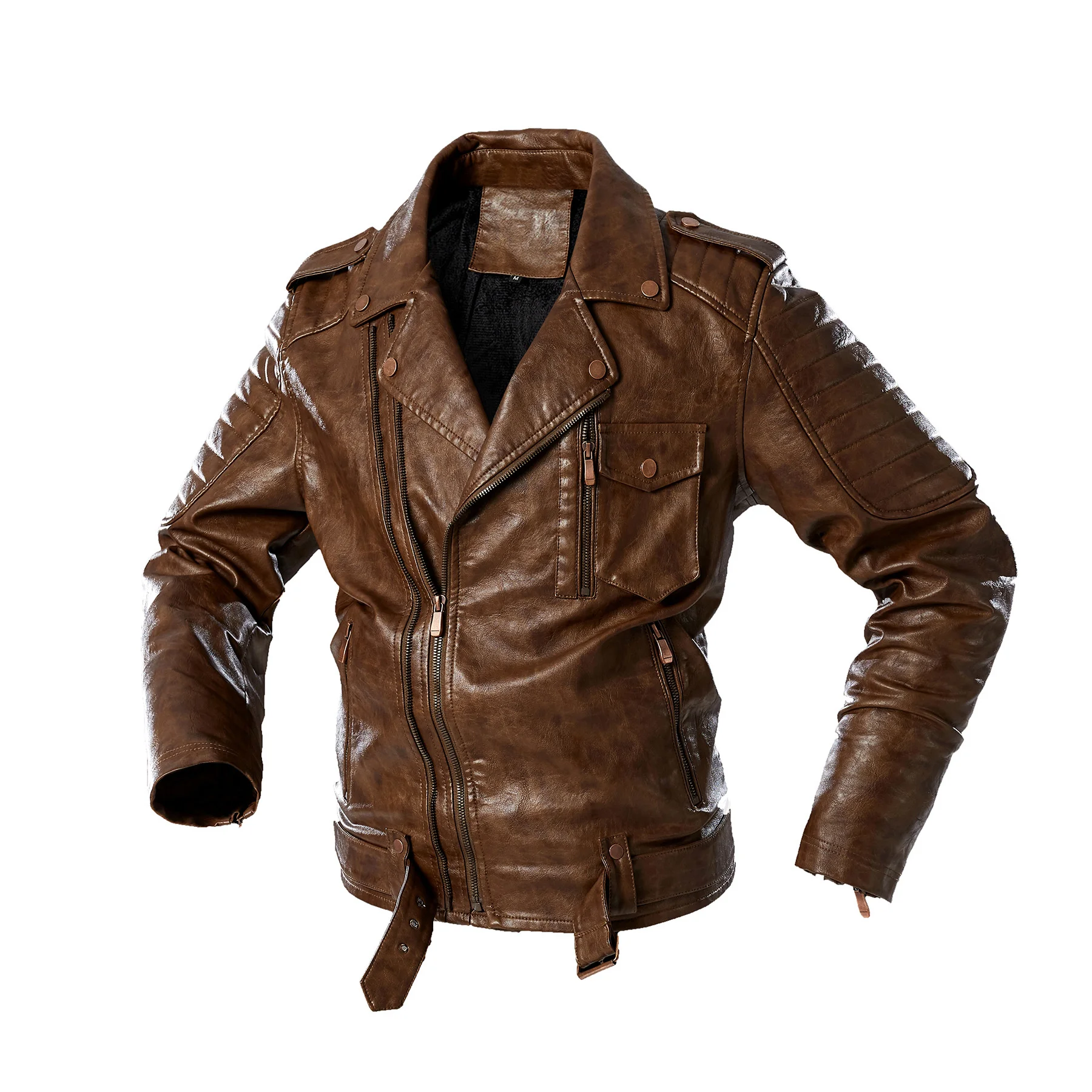 

Men's PU Leather Jacket Motorcycle Faux Coat Fashion Retro Parker Locomotive Outwear for Male