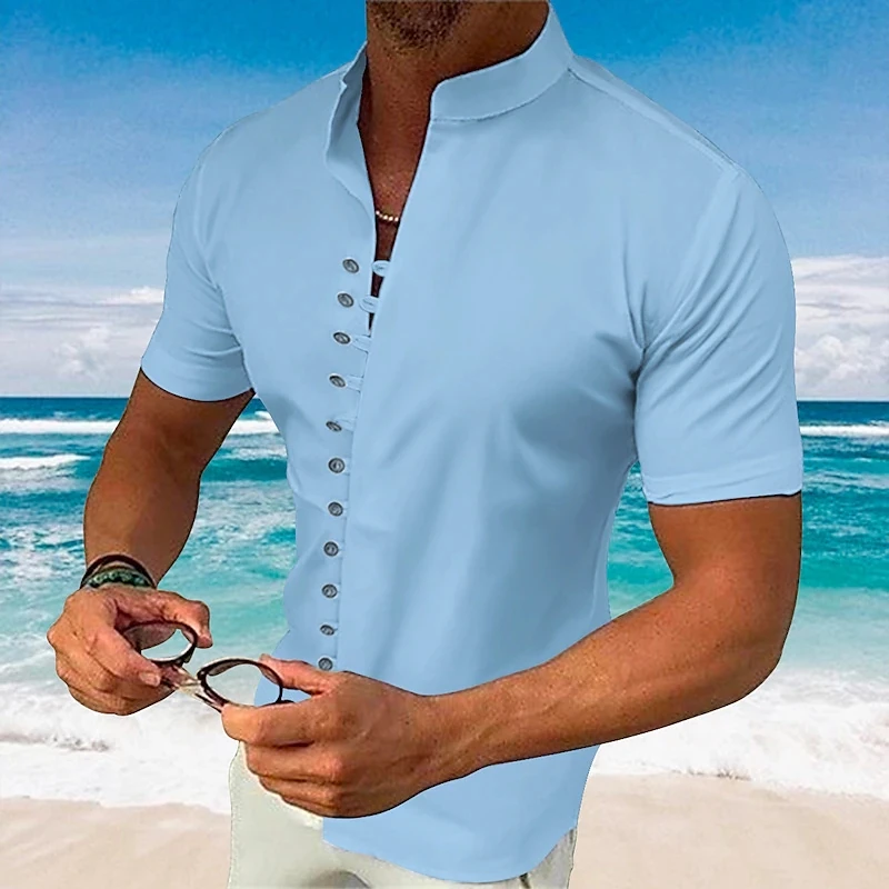 Summer Retro Style Men's Casual Cotton Linen Shirt Mock Neck Solid Stand collar Short Sleeve Loose Top Handsome Shirt US Size
Summer Retro Style Men's Casual Cotton Linen Shirt Mock Neck Solid Stand collar Short Sleeve Loose Top Handsome Shirt US Size