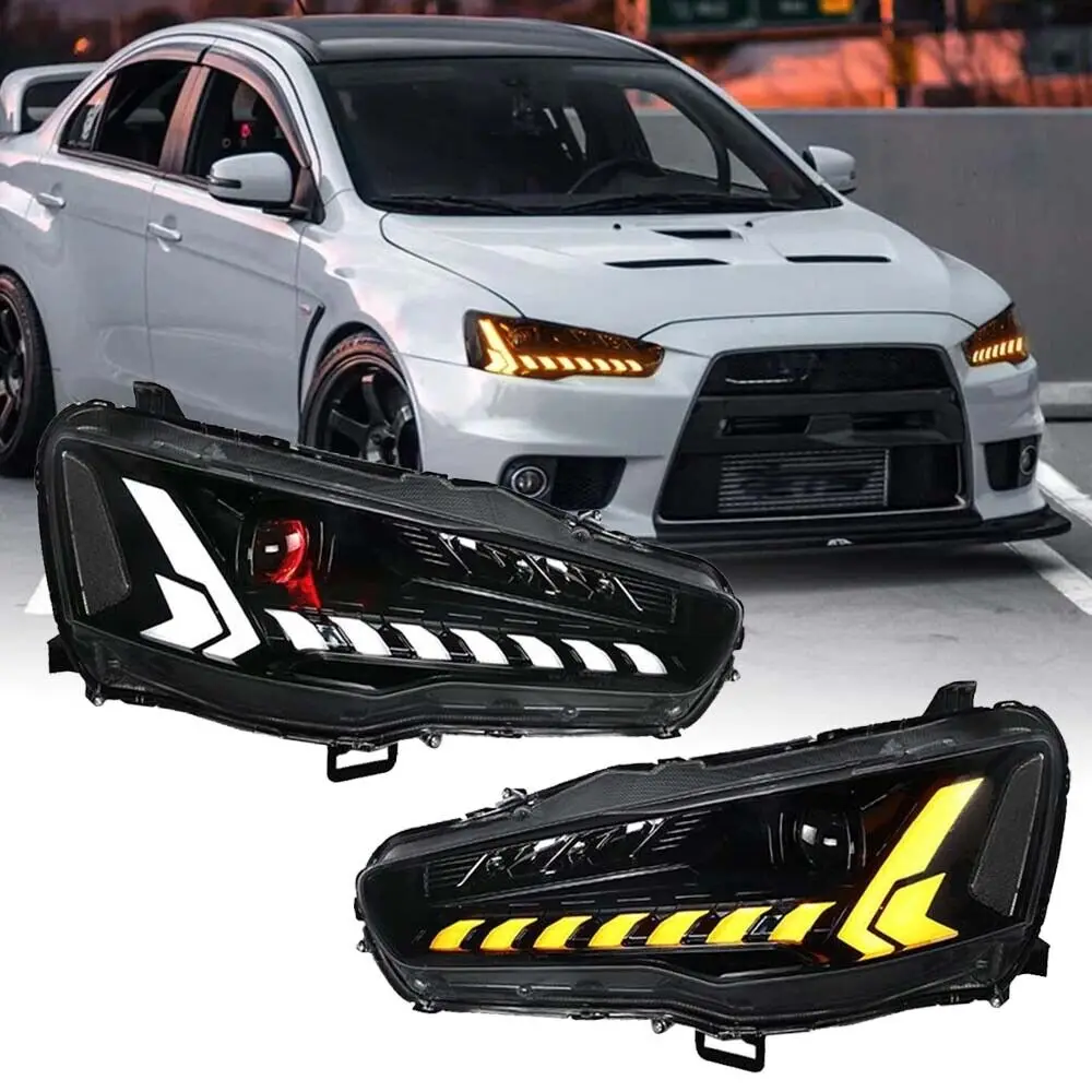 

LED Headlights for Mitsubishi Lancer & EVO X 2008-2020 Head Lamps With LED DRL Start UP Animation Sequential Turn Signal light