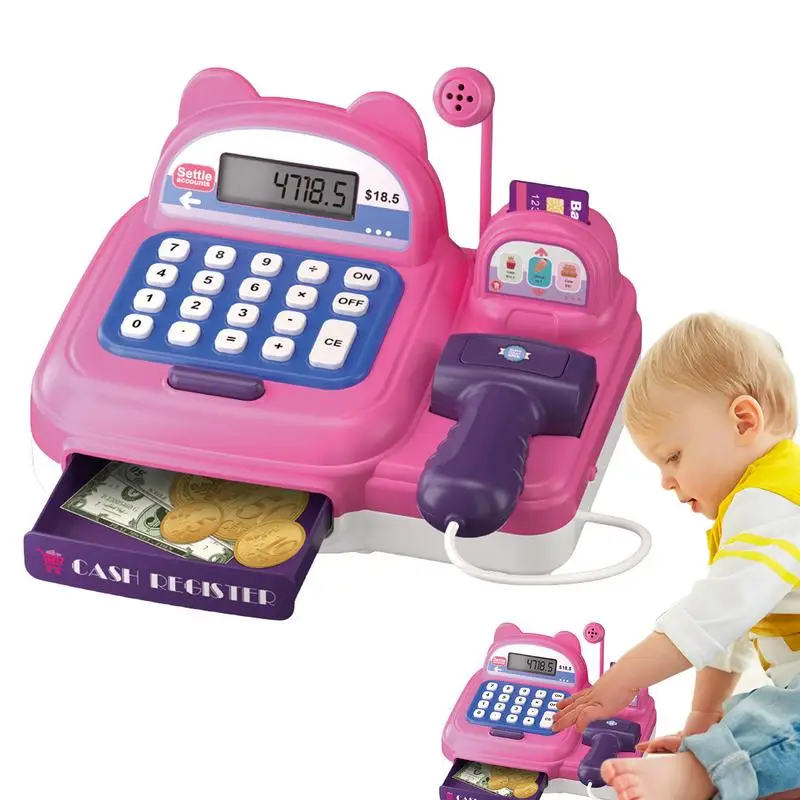 

Кассовый аппарат для детей, реалистичный детский Кассир для супермаркета с электронными звуками, рабочий сканер, калькулятор