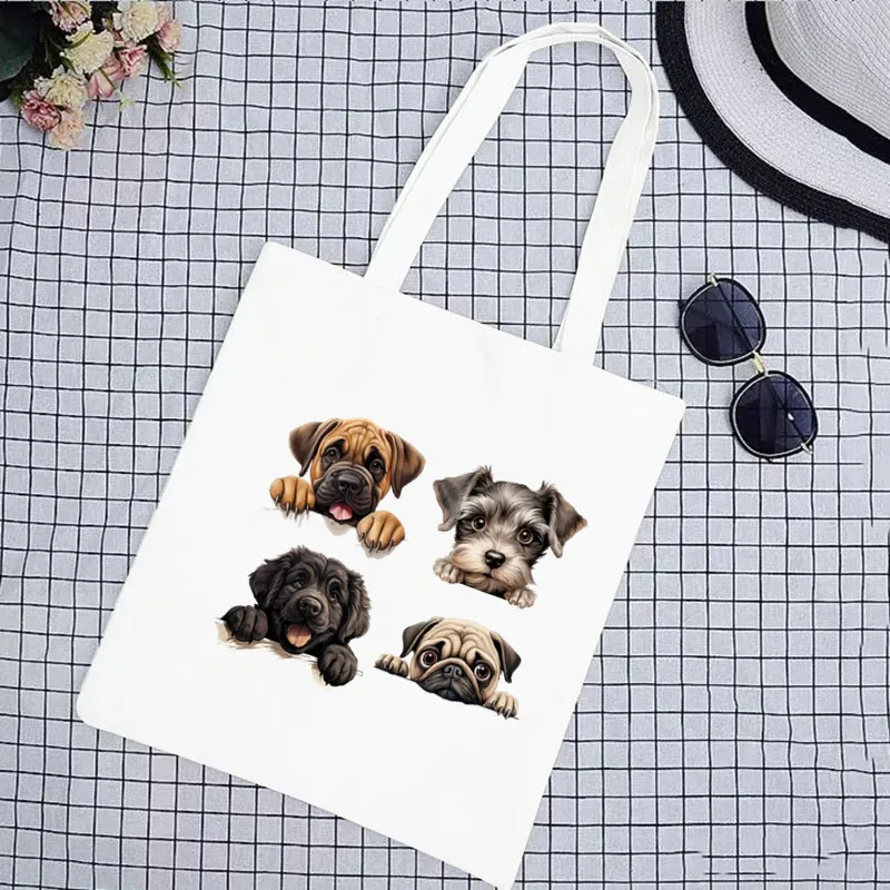 

Bulldog Canvas Shoulder Bag Chihuahua Shopping Bag Graphic Tote Harajuku Shopper Bag for Women Eco Large-capacity Female