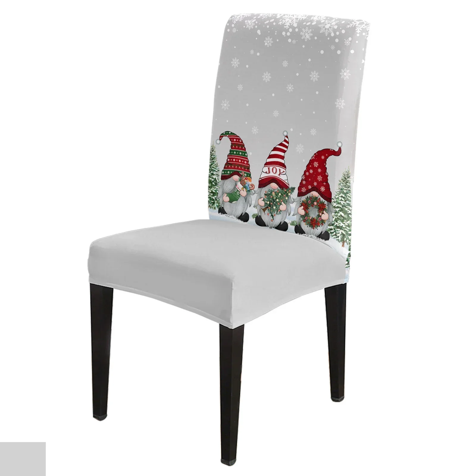 

Christmas Winter Snowflake Gnome Chair Cover Spandex Elastic Dining Chair Slipcover Wedding Banquet Hotel Stretchy Seat Cover