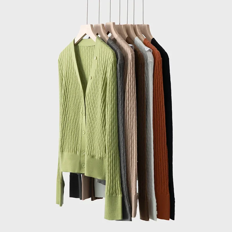 Women's Soft and Skin-friendly Wool V-neck Knit Elastic Slim Vintage Twist Texture Basic Cardigan Tops for Office Lady
Women's Soft and Skin-friendly Wool V-neck Knit Elastic Slim Vintage Twist Texture Basic Cardigan Tops for Office Lady