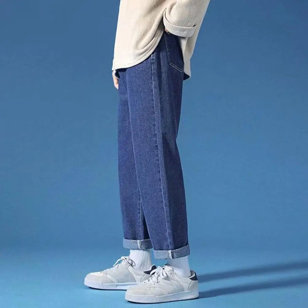 

Sporty Men Jeans Streetwear Men's Wide Leg Denim Pants with Zipper Fly Pockets Casual Loose Fit Jeans for A Stylish Look Solid