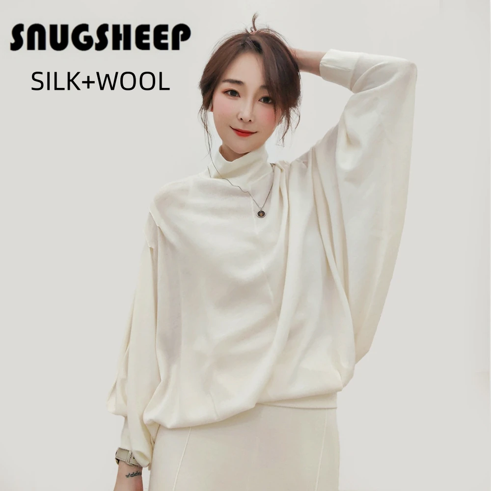 

luxury bat sleeve women spirng wool silk fashion sweater white top clothes long sleeve woman clothing cute knitted oversized