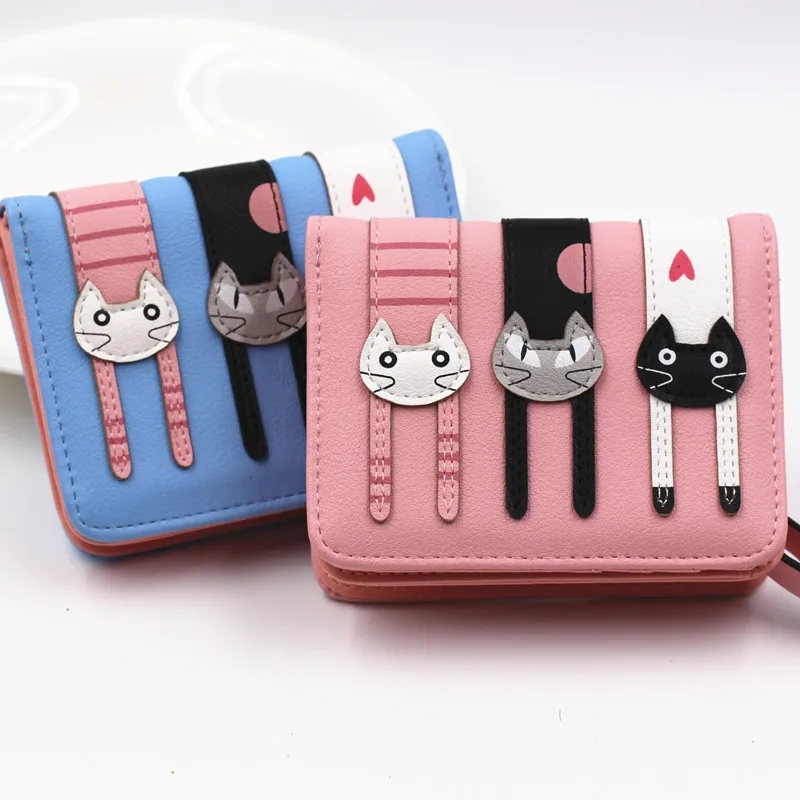 

HOT New Coming Fashion Lady Women Short Check Purse Cat lovely wallet PU Leather wallet Card holder Famous brand Wallet