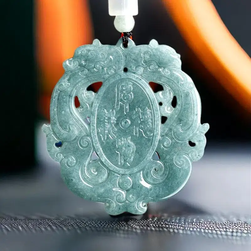 

Blue Myanmar Jadeite Dragon Phoenix Pendant Necklace Gifts for Women Designer Charm Natural Burmese Jade Men Vintage Gemstone