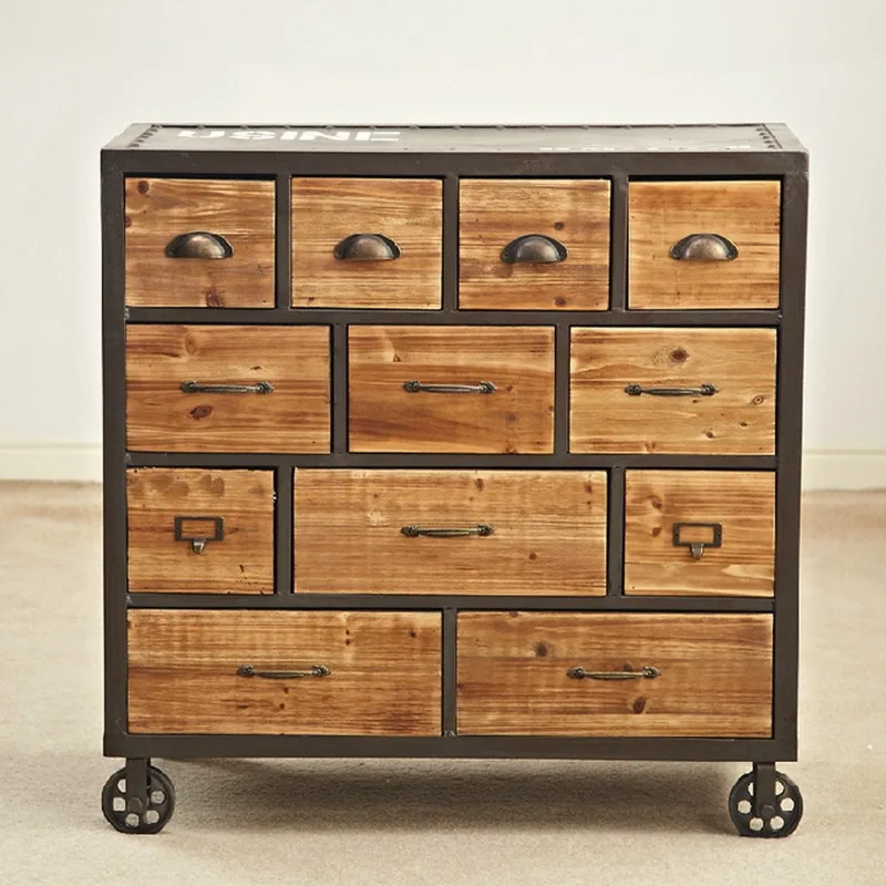 

Style: wrought iron solid wood furniture, 2 drawers with rollers, neo-classical chest of