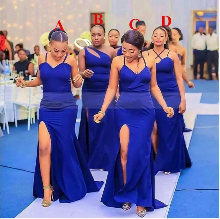 

Sexy Royal Blue Mermaid Bridesmaid Dresses Sweetheart Floor-Length Satin long Thigh-High Slits Wedding Party Events