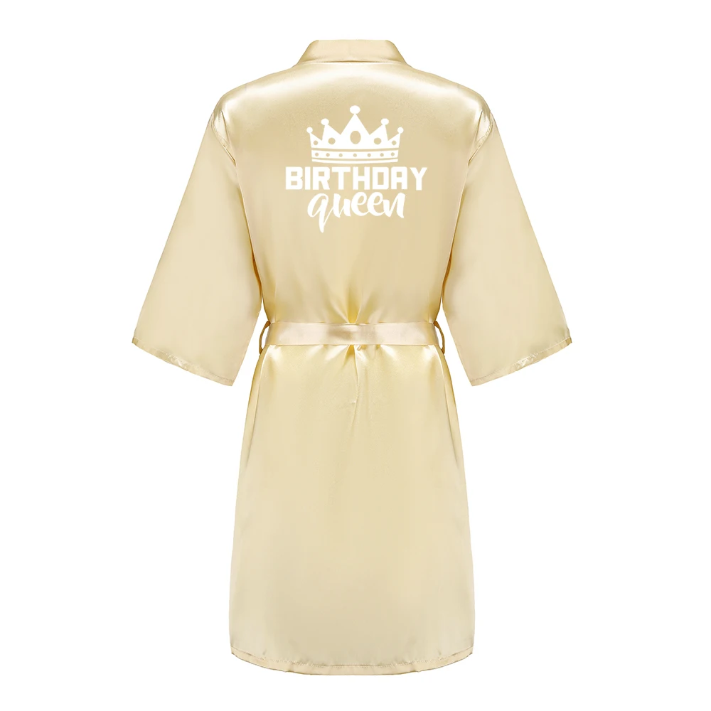 Birthday Party Queen Squad Robes Satin Pajamas Dressing Gown White Writing Kimono Rose Gold Bathrobe Birthday Party Queen Squad Robes Satin Pajamas Dressing Gown White Writing Kimono Rose Gold Bathrobe