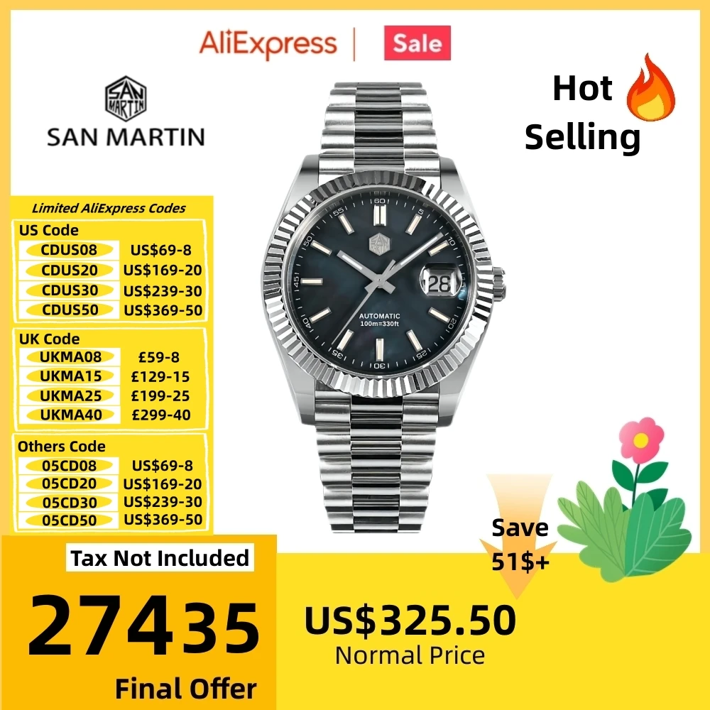 

San Martin Retro DATE JUST V2 40mm Men Watch Luxury Automatic Mechanical Watches Sapphire Cyclops 10Bar Luminous BGW-9 SN0059-2