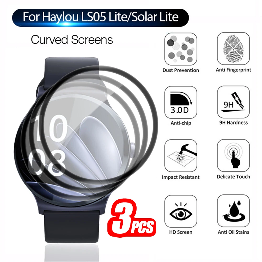 

For Haylou LS05 Lite Glass 3Pcs Full Curved Soft Screen Protector For Haylou Solar Lite Smart Watch Wrist Cover Protective Film