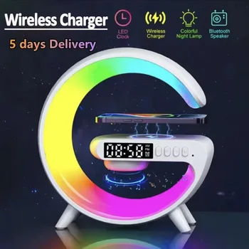 Multifunction RGB Light Wireless Charger Stand FM TF Card USB Bluetooth Speaker For iPhone Xiaomi Samsung Fast Charging Station