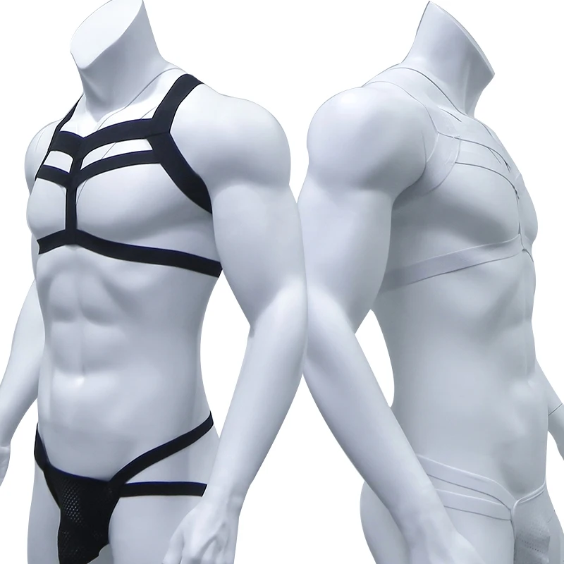 

New Sexy Bondage Mens Harness Thongs Set Body Chest Costume G-string Jockstrap Lingerie Man Halter Neck Hollow Out Costume