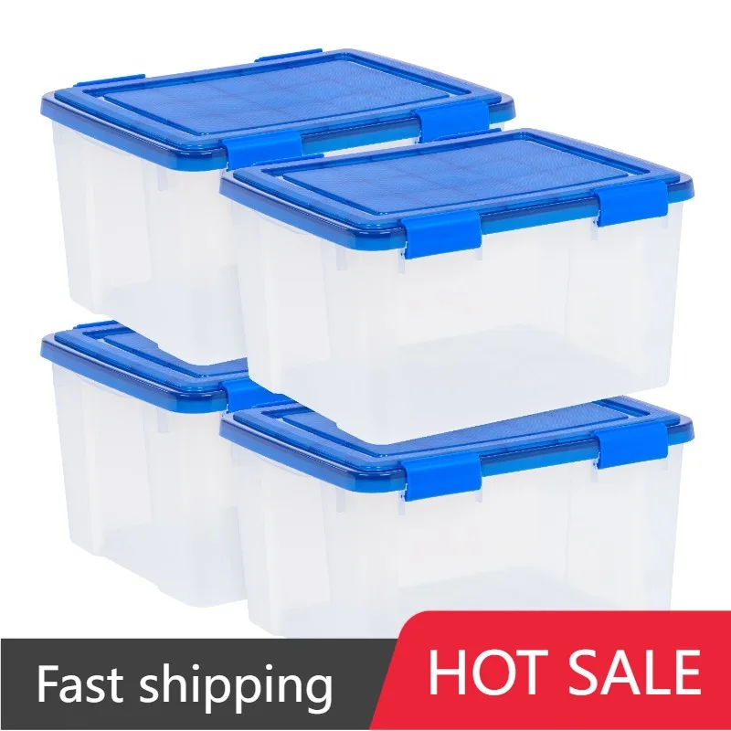 

IRIS USA, 46 кварт WeatherPro™Прокладка, прозрачный пластиковый ящик для хранения с синей крышкой, набор из 4 шт.