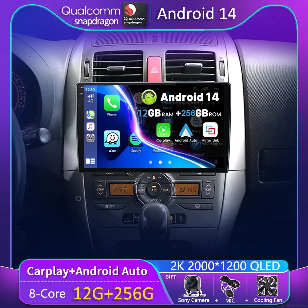 

Android 14 Carplay Car Radio For Toyota Corolla E140 E150 2006 - 2013 Navigation Multimedia GPS Player Stereo WiFi+4G video DVD
