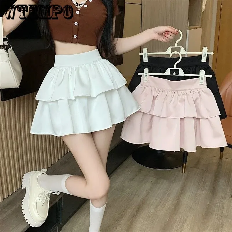 

Ruffled High Waist A-line Skirt Cute Women's Fluffy Cake Skirt Thin Slim Pure Desire Hotsweet Preppy Style E-girl Korean Fashion