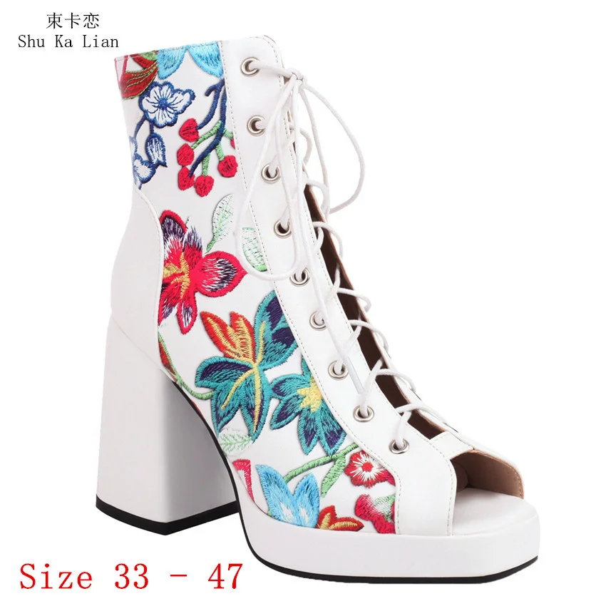

Summer Ankle Short Boots Women Platform High Heels Peep Toe Shoes Sexy Gladiator Sandals Woman Small Plus Size 33 - 47