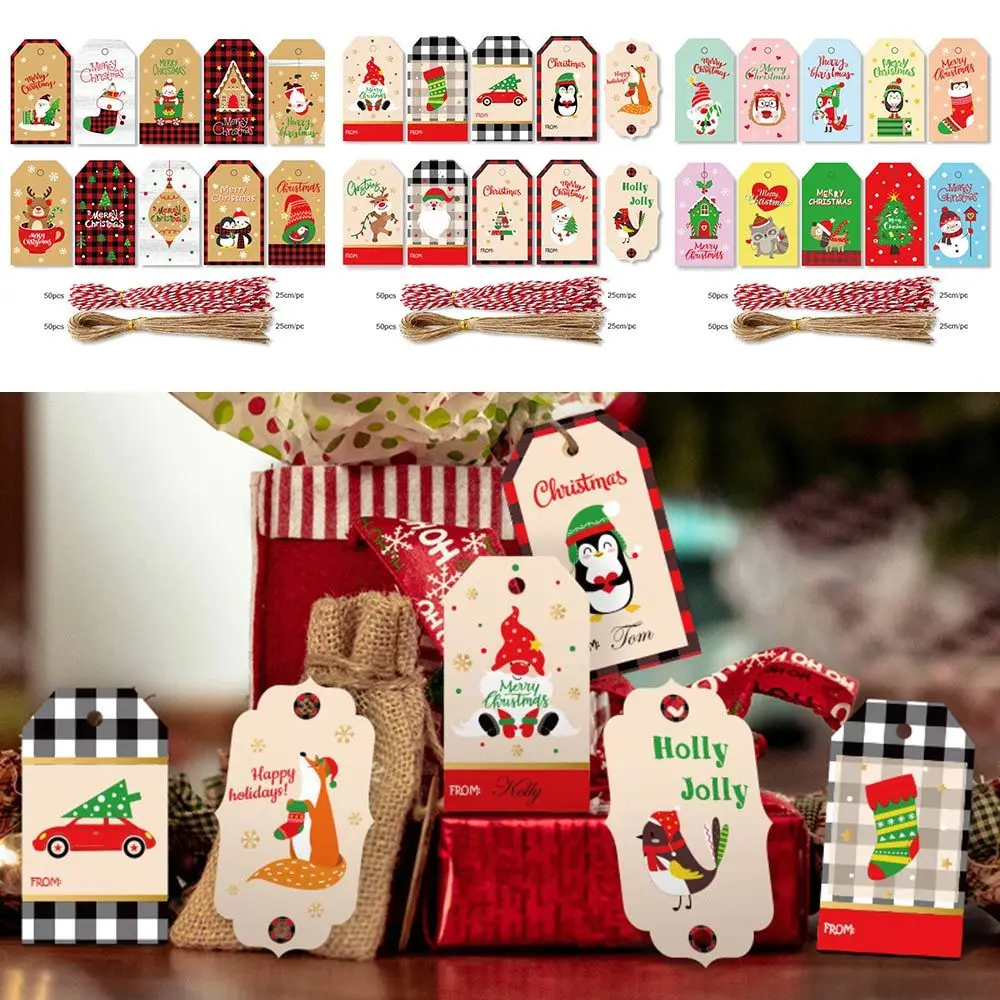

100pcs DIY Kraft Paper Xmas Decoration Santa Claus Hang Tags Christmas Labels Gift Wrapping Kraft Tag