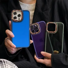 Fashion Colorful Diamond Slices Lens Protector Case For iPhone 12 13 14 Pro Max Clear Hard Back Cover Cute Solid Color Cases