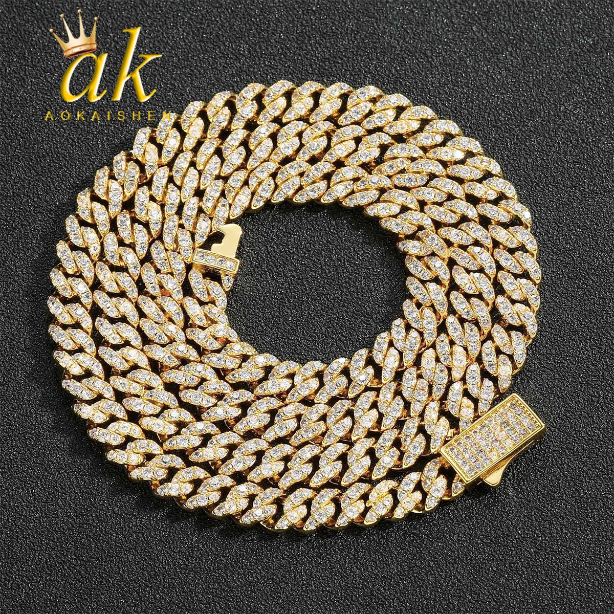 

Aokaishen 6mm Cuban Chain Women Necklace Real Gold Plated Iced Out AAAAA Cubic Zirconia Hip Hop Jewelry 2024 New Arrivals