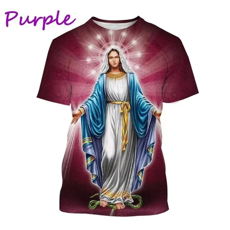 

Virgin Mary T Shirt 3D Print Goddess Of Mercy T-Shirt For Men Women Christian Blessed Jesus God Tee Tops Short Sleeve Streetwear