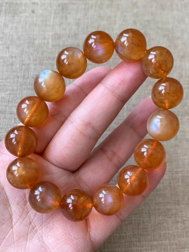 

Natural Orange Andesine Sunstone Gemstone Bracelet 7mm 12mm Clear Round Beads Women Men Stretch Crystal Moonstone AAAAAAA