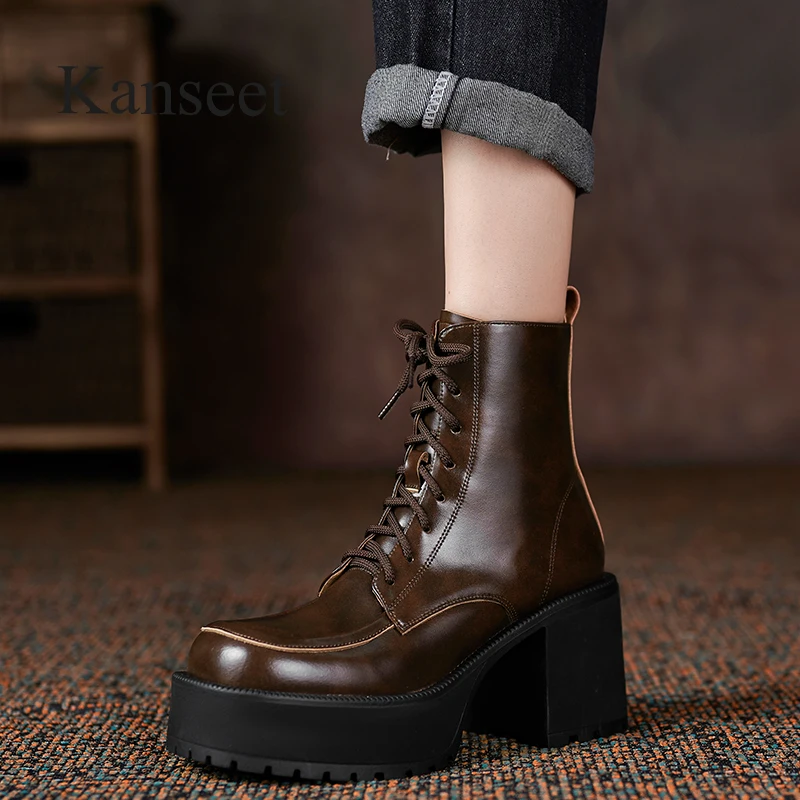 Kanseet Platform Ankle Boots For Women Autumn Winter Shoes Lace Up Round Toe Genuine Leather Zipper Thick High Heels Short Boots
Kanseet Platform Ankle Boots For Women Autumn Winter Shoes Lace Up Round Toe Genuine Leather Zipper Thick High Heels Short Boots