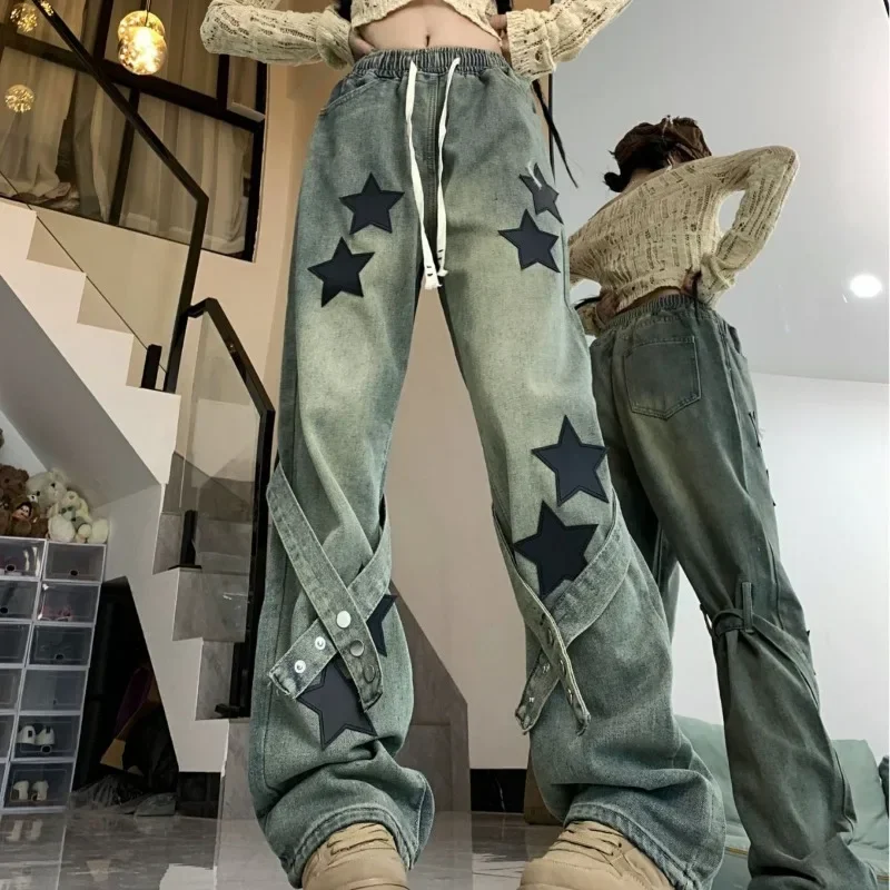 Star Strap Design Jeans Cover Meat Niche Western Style All-match American Loose Print Casual Wide-leg Jeans Women
Star Strap Design Jeans Cover Meat Niche Western Style All-match American Loose Print Casual Wide-leg Jeans Women