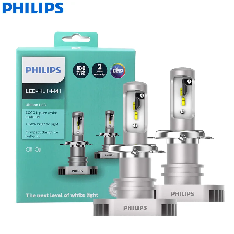

Светодиодная лампа Philips H4 9003 Ultinon, автомобильная лампа ближнего/дальнего света 6000K, холодный белый свет + 160% яркая фара, компактный дизайн 11342ULX2, пара