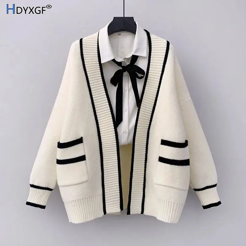 Fashion Preppy Style Knitted Cardigan Women Contrast Color V-neck Long Sleeve Sweater Coats Winter Knitwear With Pocket Tops New
Fashion Preppy Style Knitted Cardigan Women Contrast Color V-neck Long Sleeve Sweater Coats Winter Knitwear With Pocket Tops New