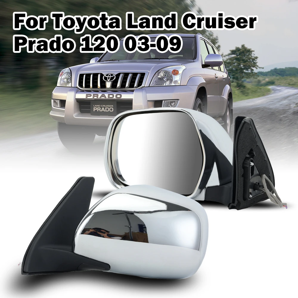 

Side Wing Mirror Assembly for Toyota Land Cruiser Prado 120 2003-2009 3 Pins Rearview Mirror Glass Chrome Cover With Lamp