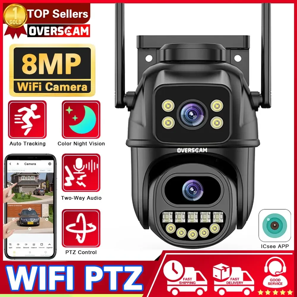 

ICSEE HD 8MP PTZ WiFi 4K Camera Dual Lens Dual Screens Security Protection Color NightVision AI Track Outdoor IP CCTV Survalance