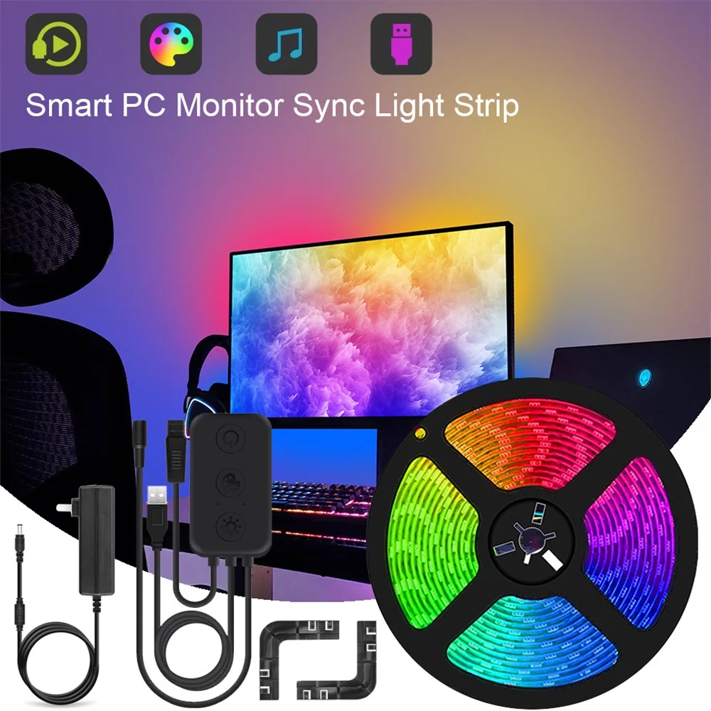 

Smart Ambient TV Backlight RGBIC Led Strip Lights PC Display Screen Sync Music Atmosphere Light Game Room Background Wall Decor