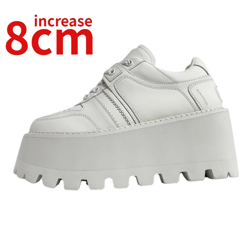 

Genuine Leather Dad's Shoes Comfortable Increase 8cm Design Shoes for Women Sports Shoes Casual Thick Soles Elevator Shoes Women