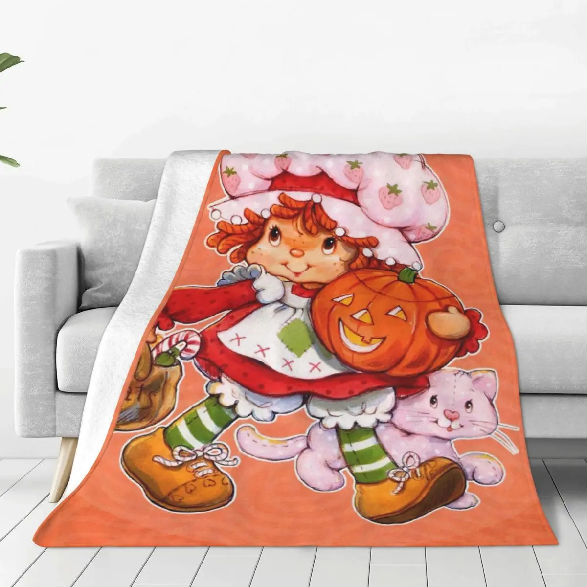 

Kawaii Cartoon Coral Fleece Plush Throw Blankets Strawberry Shortcake Blankets for Home Car Ultra-Soft Quilt 1