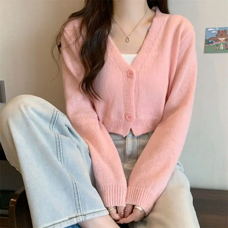 Crop Cardigan Women Slim Autumn Girlish All-match Ulzzang Tender V-neck Casual Outwear Aesthetic Classic Students Chic Clothing Crop Cardigan Women Slim Autumn Girlish All-match Ulzzang Tender V-neck Casual Outwear Aesthetic Classic Students Chic Clothing