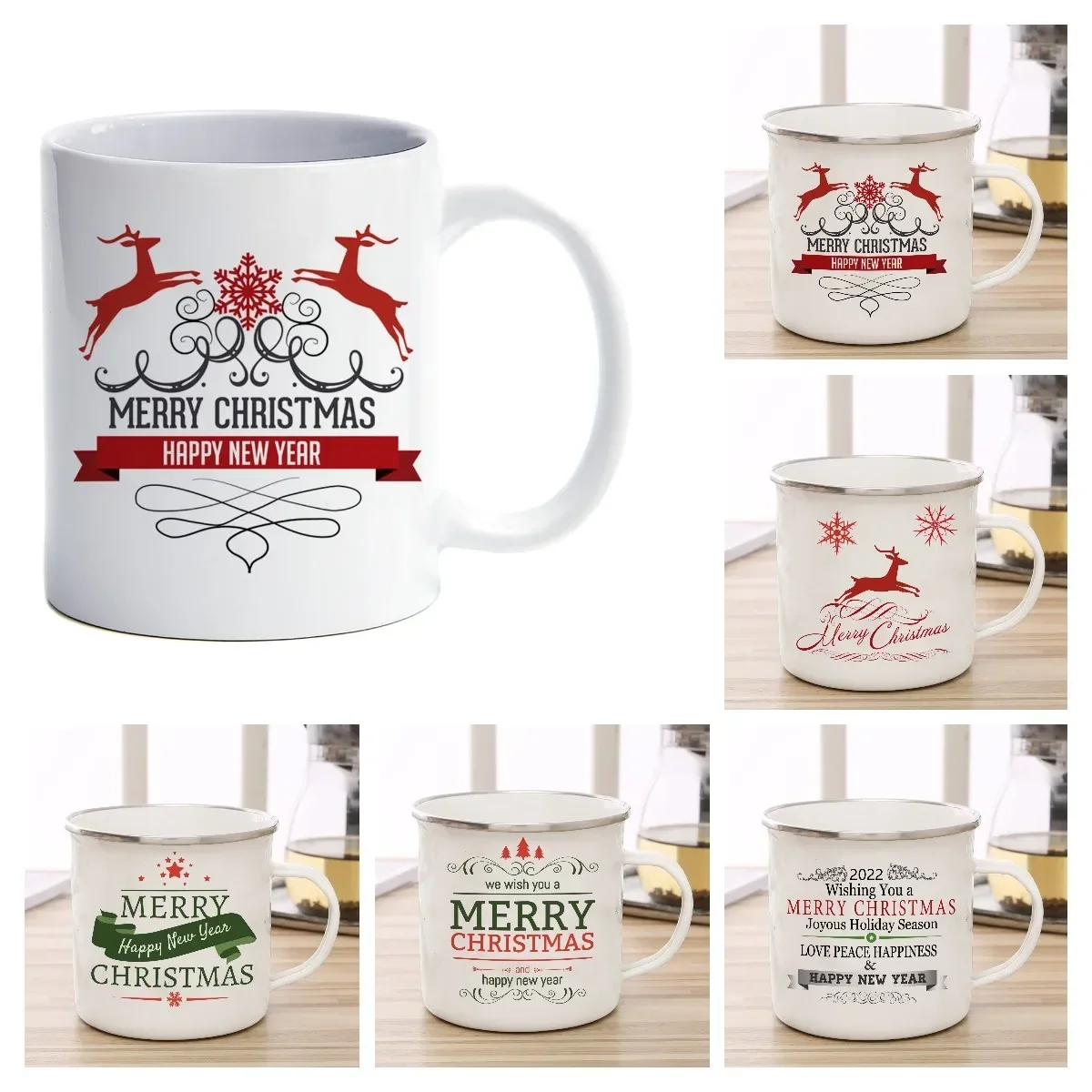 

Merry Christmas Enamel Coffee Mugs Christmas Gifts New Year Party Wine Beer mug Juice Drink Tea Cups Mug Home Kitchen Drinkware