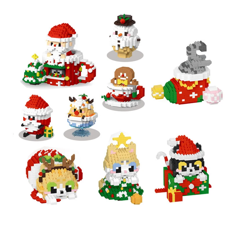

Строительные блоки Mini Merry Christmas, Милая модель кошек, забавный Санта-Клаус, контейнер для ручек, сборные мини микро кирпичи, игрушки для кошек, подарок