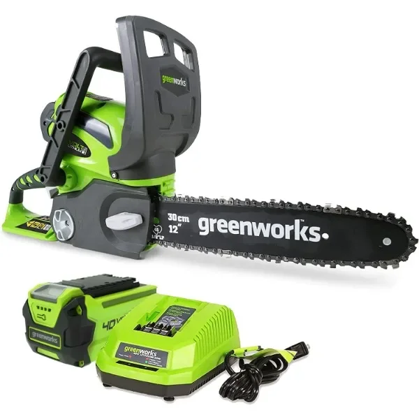 

Greenworks 40V 12" Cordless Compact Chainsaw (Great For Storm Clean-Up, Pruning, and Camping) 2.0Ah Battery and Charger Included