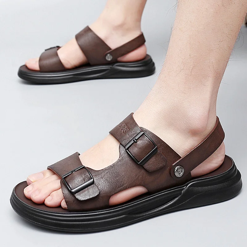 

Summer Men Shoes Sale Waterproof Slip On Casual Cow Leather Male Soft Men's Sandals Sole Beach Slippers Sandalias Zapatos Hombre