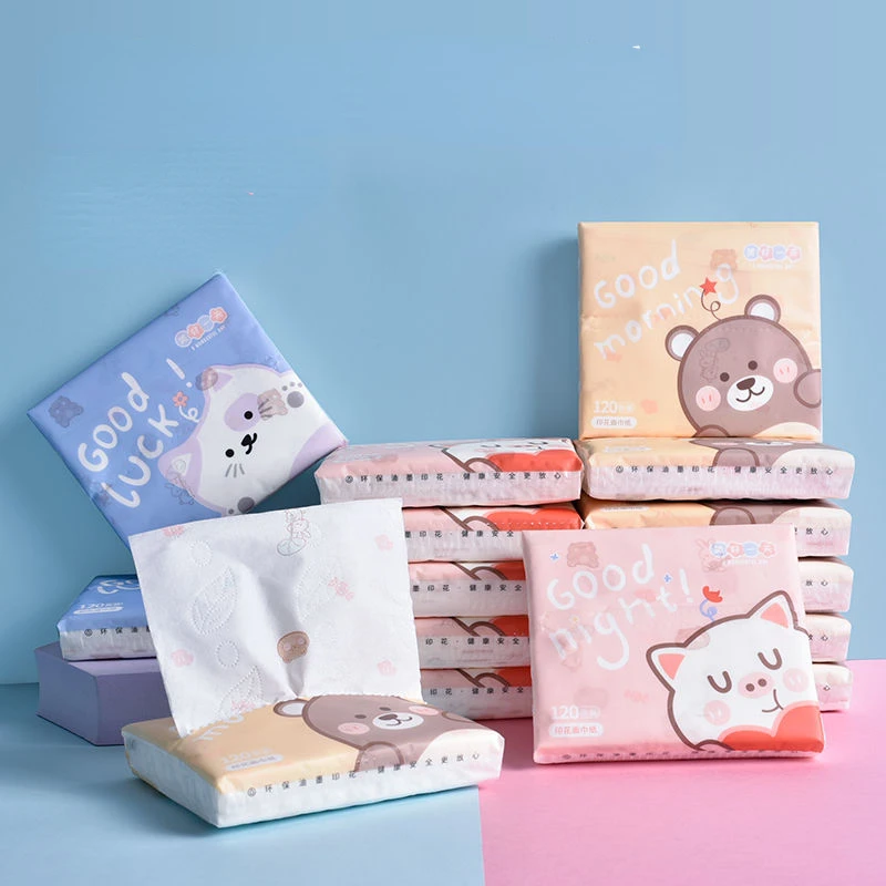

8 Packs Cute Cartoon Handkerchiefs Paper Portable Small Virgin Wood Pulp Facial Tissues Napkins Household Outdoor Paper Towels