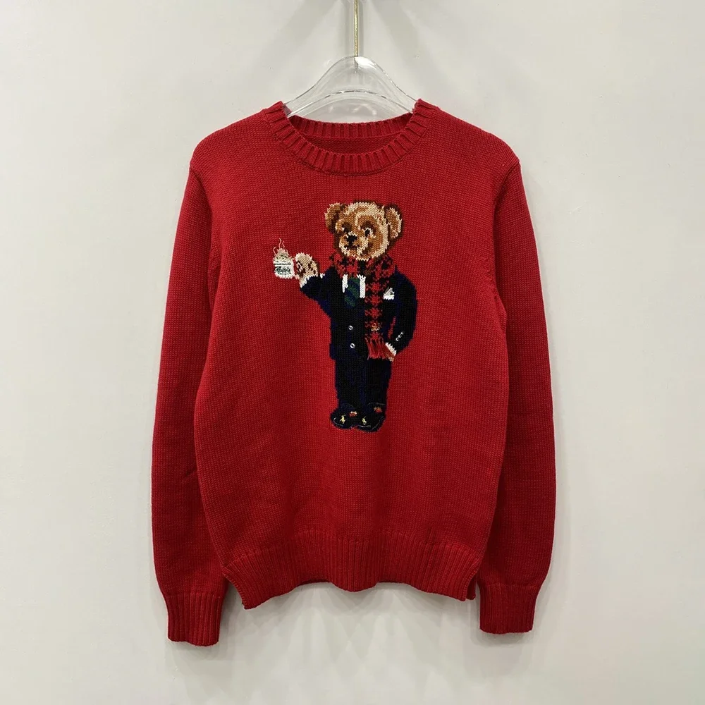 

Spring Cartoon Bear Sweater Wool Blend Pullovers O Neck Stretched Long Sleeve Top Casual Fashion Cute Top Women Trending Clothes